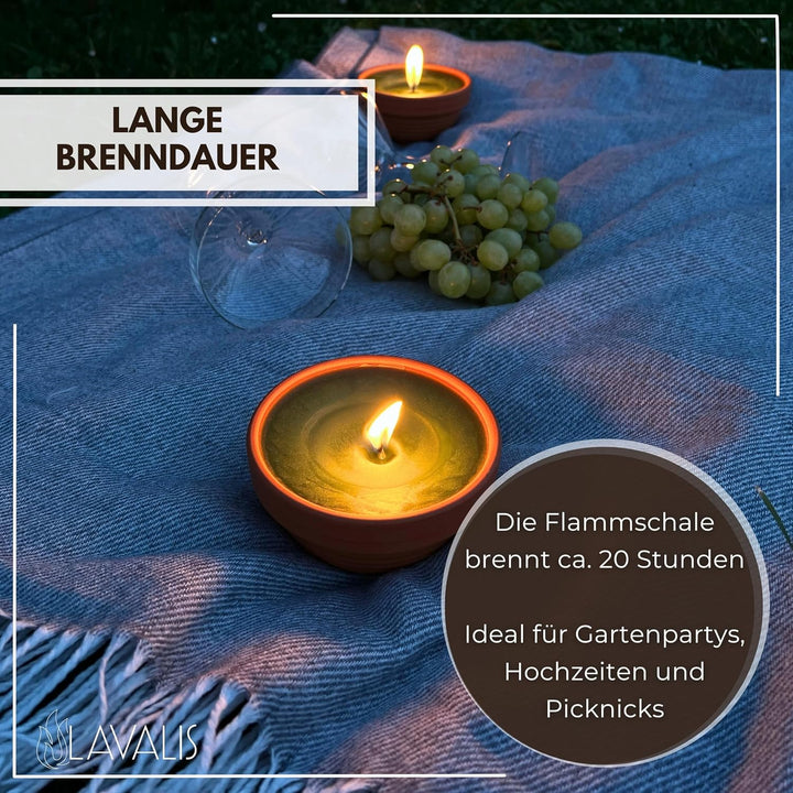Lavalis 2x Outdoor Kerze, handbefüllte Terrakotta-Kerzen aus recyceltem Wachs, 20h Brenndauer, 5cm F