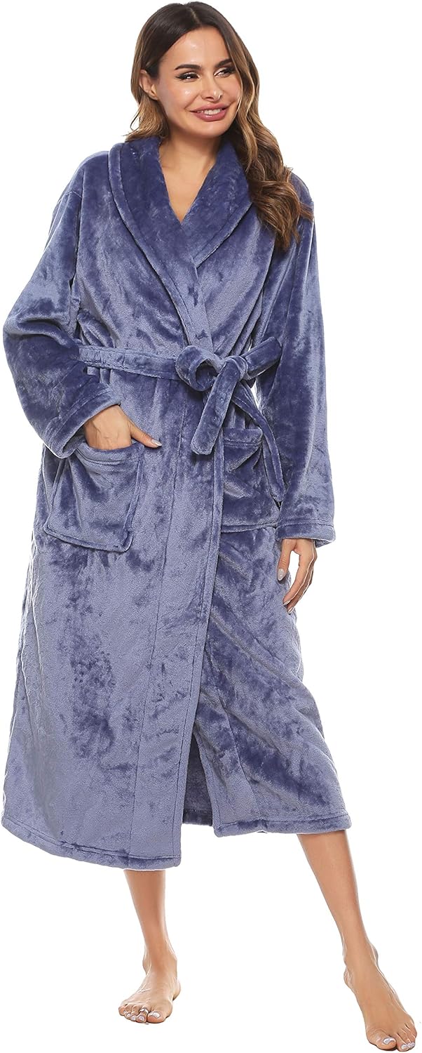 Vlazom Damen Bademantel Flanell Weiche Winter Bademantel Saunamantel Morgenmantel Lange Ärmel Hausma