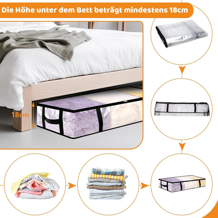Dntorx 6 Stück 90L Unterbett Aufbewahrungsbox mit Deckel Gross, Transparente Unterbettkommode Faltba