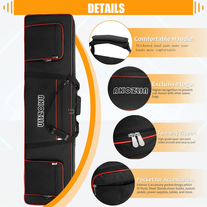 AKOZLIN 49/61/76/88 Slim/88 Key Keyboard Case Electric Piano Keyboard Bag Portable Keyboard Gig Bag