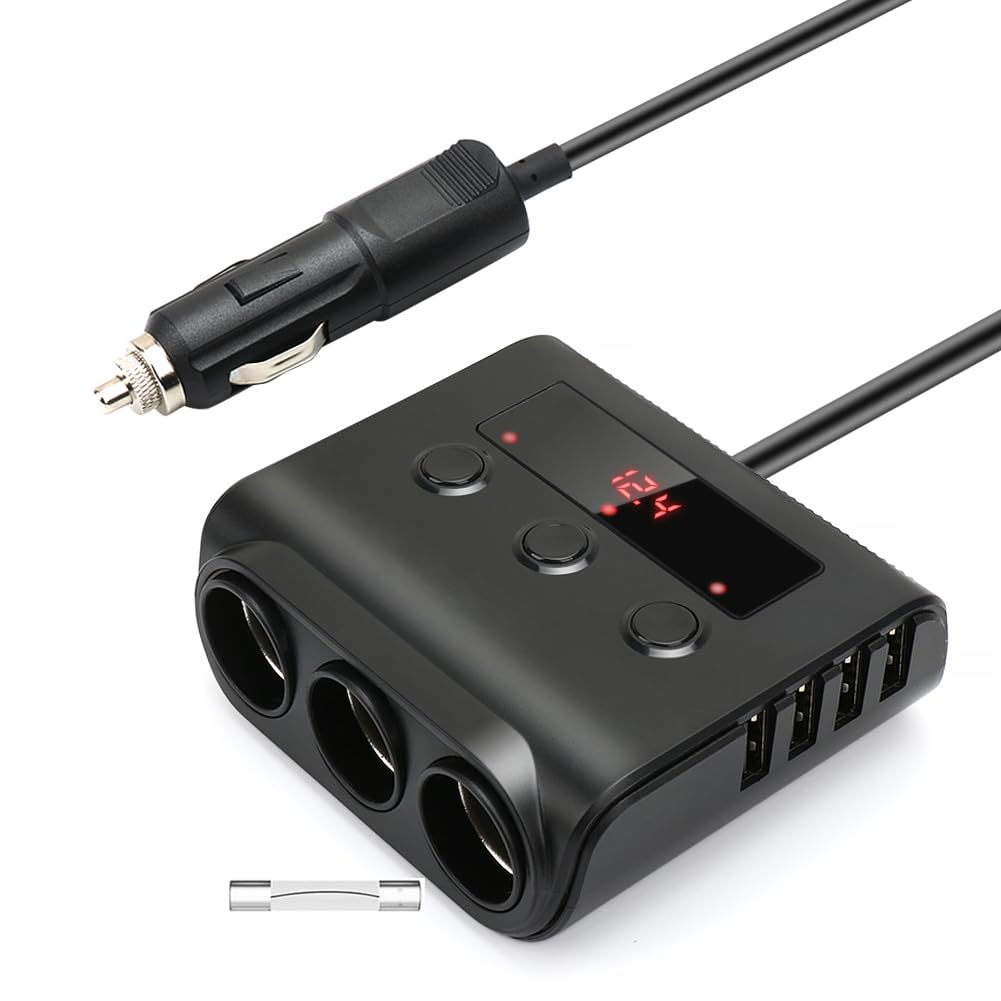 Auto Ladegerät Car Charger, 3 Fach KFZ Verteiler 12/24V Mehrfachstecker Zigarettenanzünder USB Autol