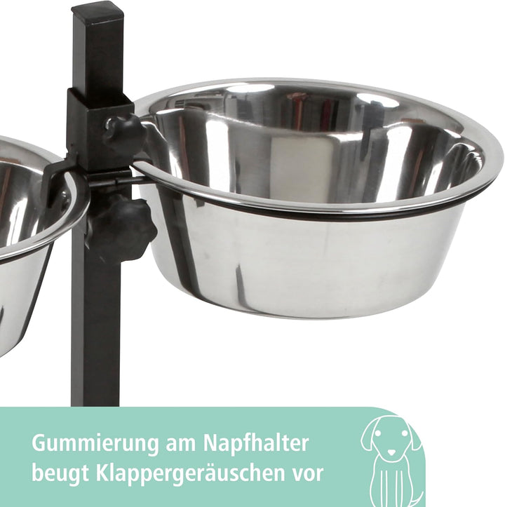 Kerbl Futterbar inklusive Edelstahlnäpfe, Stufenlos Verstellbarer Hunde Fressnapf, 2 x 2800 ml, Höhe