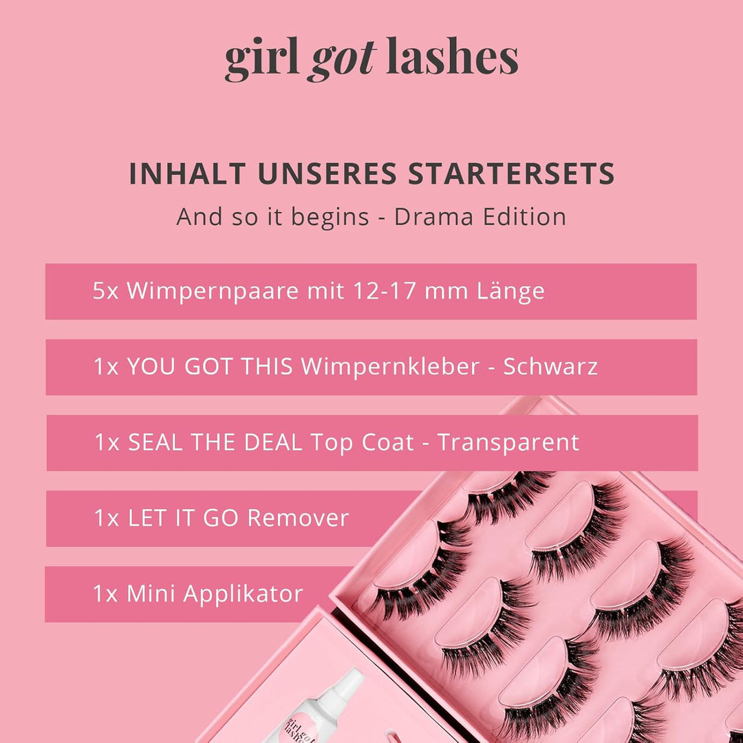 GirlGotLashes Starter Set And So It Begins - Drama Edition - Mit Wimpernkleber schwarz, Top Coat, Mi