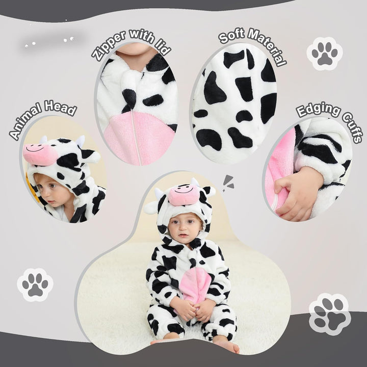 COOKY.D Unisex Winter Hooded Romper Jumpsuit 2-36 Months 6-12 Monate Kuh, 6-12 Monate Kuh