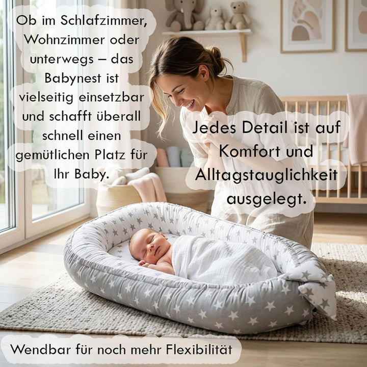 PaLulli Babynest Babynestchen 50x90 cm Babykokon, 2seitig, 100% Baumwolle, Nestchen für Babybett, Ku