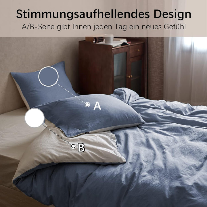 MILDLY Bettwäsche 155x220 Baumwolle, Bettwäsche-Sets Denim Blue 2 Teilig mit Reissverschluss Ähnlich