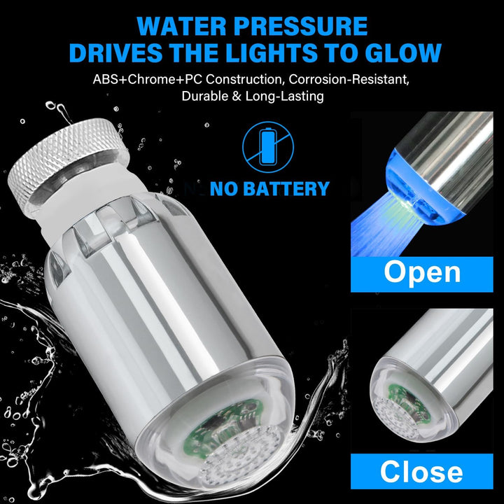 Wasserhahn Aufsatz LED, Aufsatz für Wasserhahn Küche mit Lichter, 3 Farben ändern sich mit der Tempe