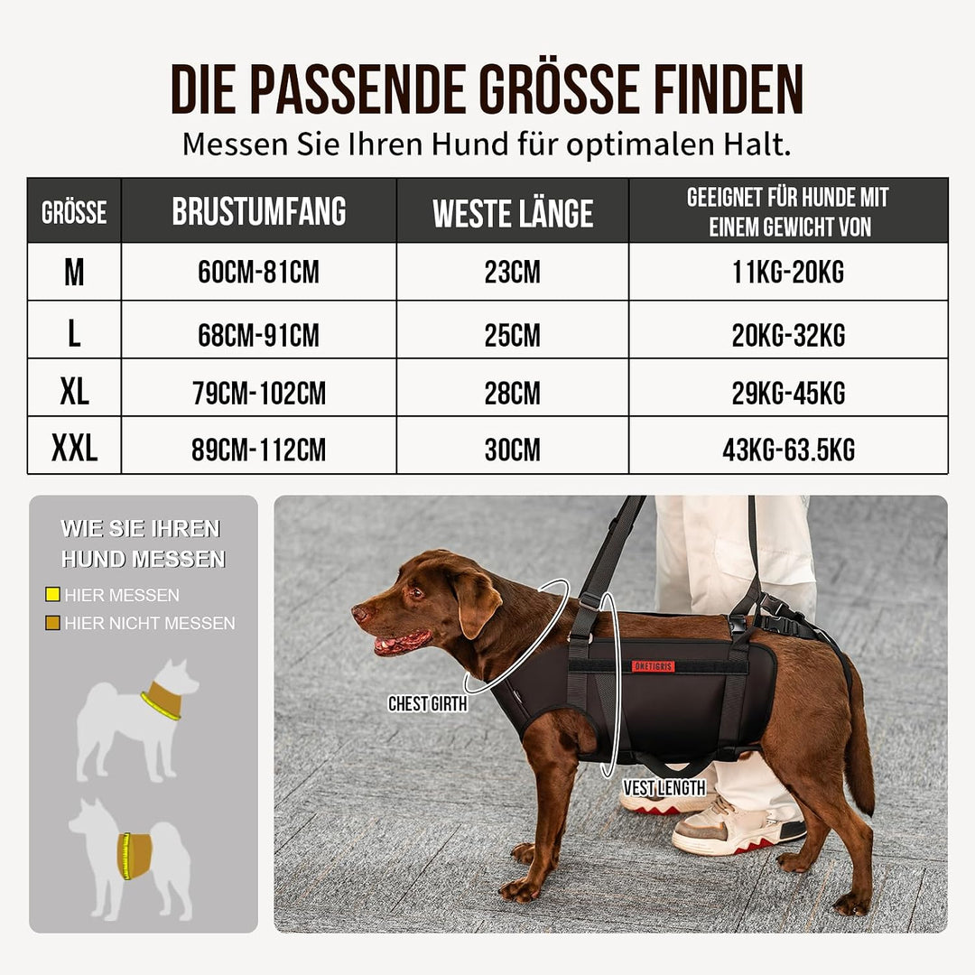 OneTigris Tragegeschirr für Hunde,MOBILIFT Ganzkörper Unterstützungsgeschirr Tragehilfe für ältere &amp;