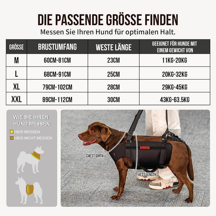 OneTigris Tragegeschirr für Hunde,MOBILIFT Ganzkörper Unterstützungsgeschirr Tragehilfe für ältere &amp;