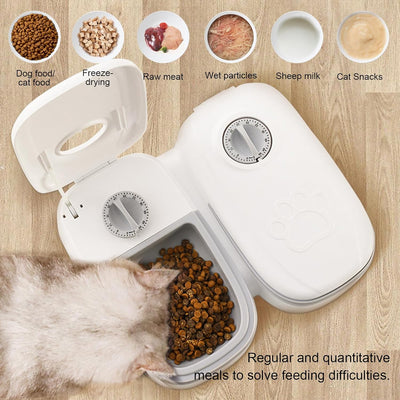 MENAYODA Automatischer Futterspender für Haustier, 2 Mahlzeiten Automatischer Katzen Futterspender m