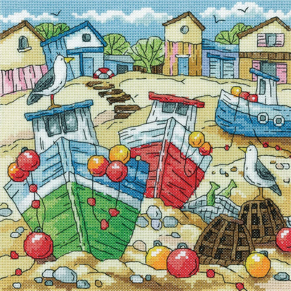Kreuzstich Set mit Zählmuster "Strandboote"