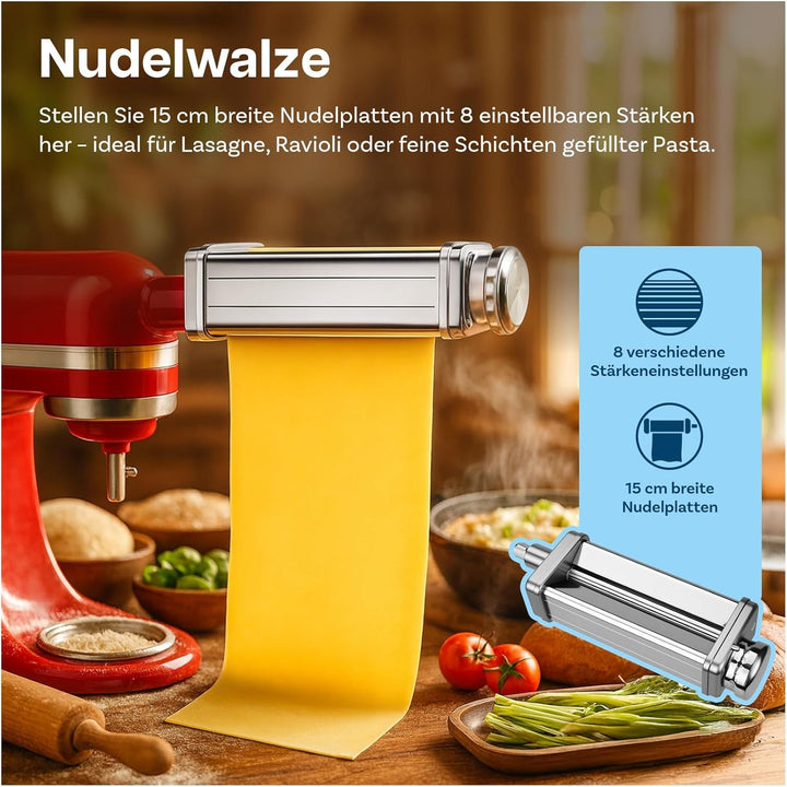 Nudelaufsatz für KitchenAid Küchenmaschine 3-teilig – Pasta Roller, Spaghettischneider & Fettuccines