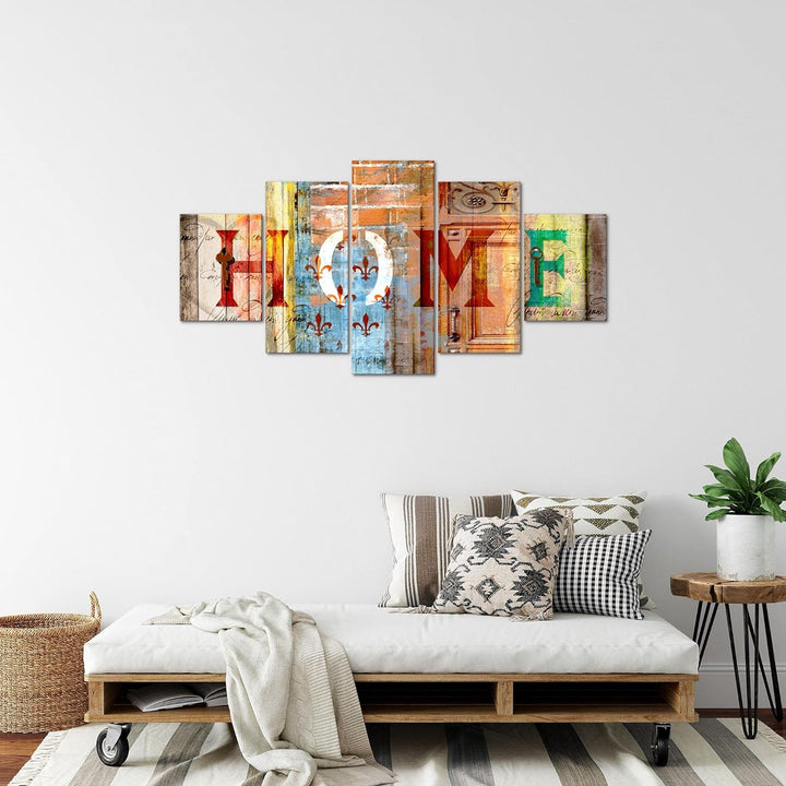 Runa Art Bild Wohnzimmer Home 5 Teilig Vintage Zitat Bunt Wandbilder auf Vlies Leinwand 502853a C 15
