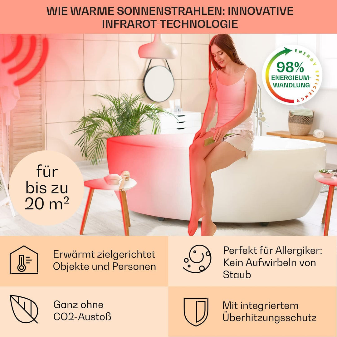Klarstein Infrarotheizung, Infrarot Flachheizkörper für Bad und Innenraum, Infrarotheizung mit Therm