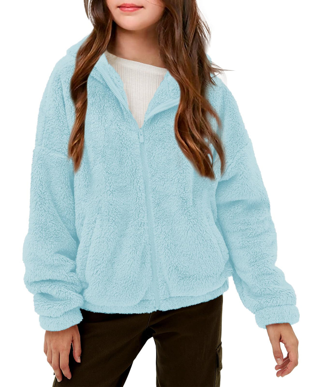 Haloumoning Mädchen Fleece Jacken Kinder Weich Fuzzy Kapuzenpullover Winter Coat Jacke 11-12 Jahre H
