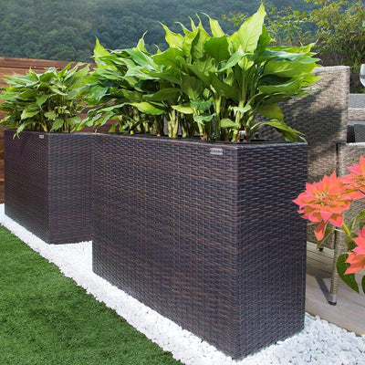 Casaria® Blumenkasten 3 Innentöpfe Polyrattan Herausnehmbar Wasserablauf Outdoor Rechteckig Pflanzka