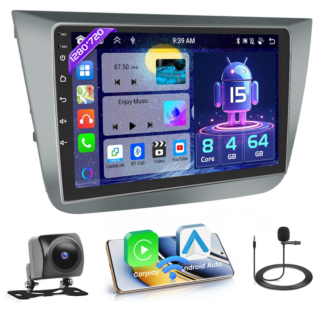 Hikity 8 core 4+64GB Android 15 Autoradio für Seat Altea 2004-2016 Radio Wireless CarPlay Android Au
