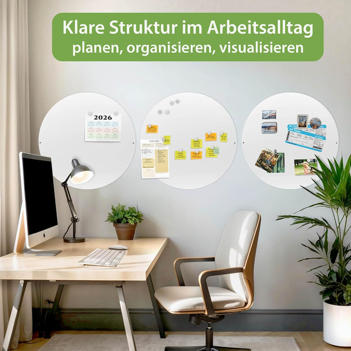 banjado® Magnettafel weiss rund - 47cm / Magnetwand aus Metall/Magnetpinnwand als Memoboard/Pinnwand