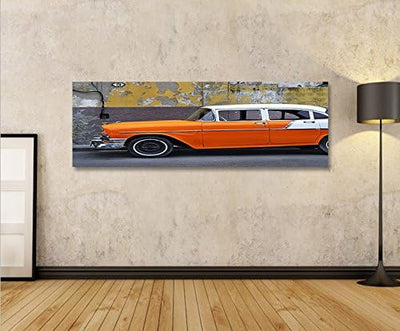 islandburner Bild Bilder auf Leinwand Auto in Cuba Panorama XXL Poster Leinwandbild Wandbild Dekoart