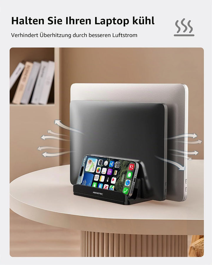 AboveTEK Vertikaler Laptopständer, Laptophalter für Laptop bis zu 17,3 ", 4 in 1, 3 Steckplätze Anti
