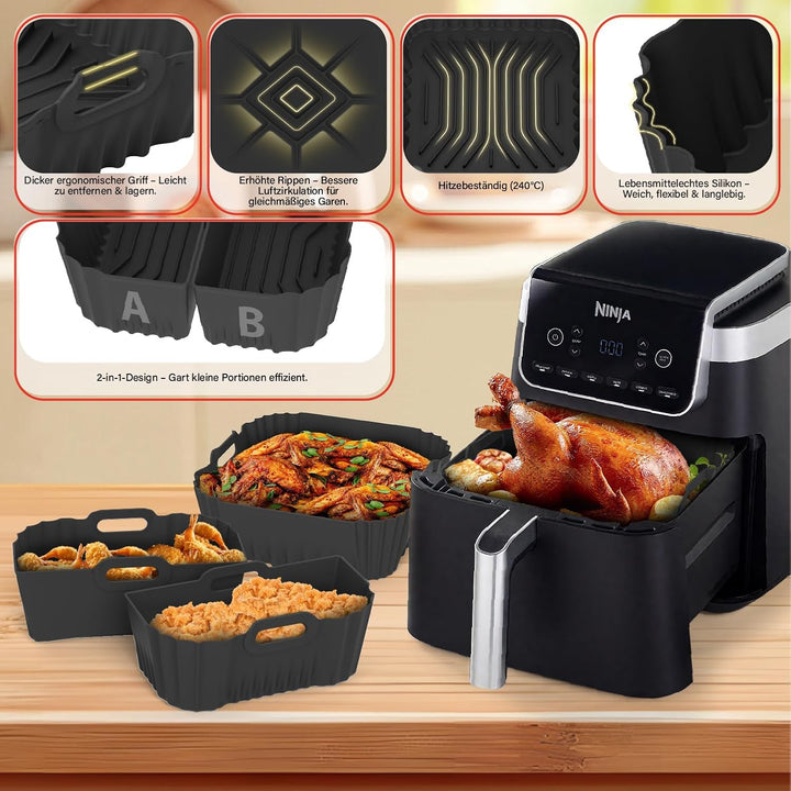 Silikonform Heissluftfritteuse, Airfryer Zubehör 3 Stück Silikon Einsatz Wiederverwendba Silikon Ein