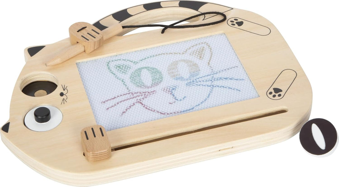 small foot Magnetische Zaubertafel „Katze“ aus Holz, Zeichenboard mit Stift und Stempeln, tragbare T