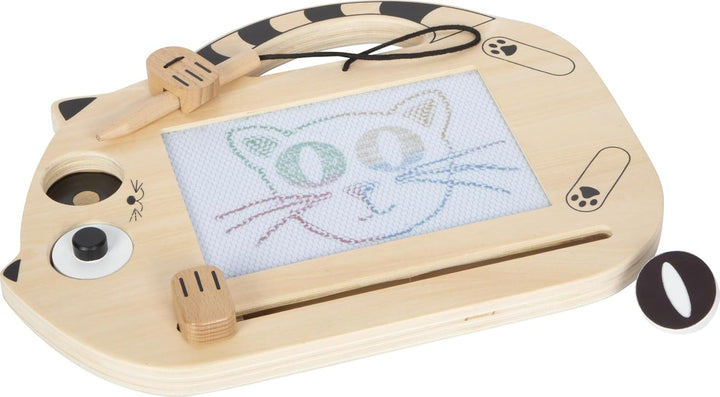 small foot Magnetische Zaubertafel „Katze“ aus Holz, Zeichenboard mit Stift und Stempeln, tragbare T
