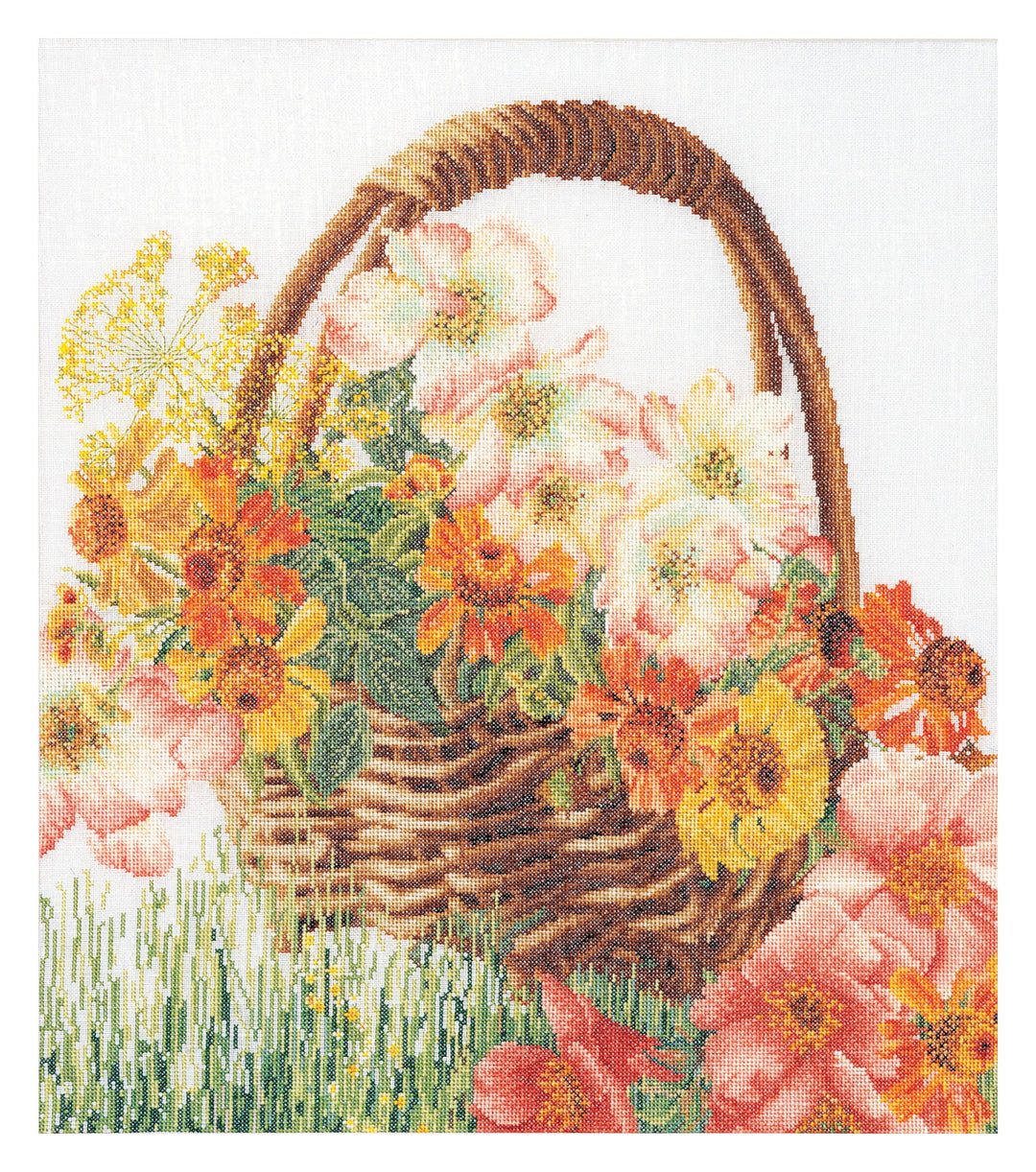 Thea Gouverneur - Kreuzstich-Set - Blumenkörbchen - Leinen - 36 Count - Für Erwachsene - 3064, Blume