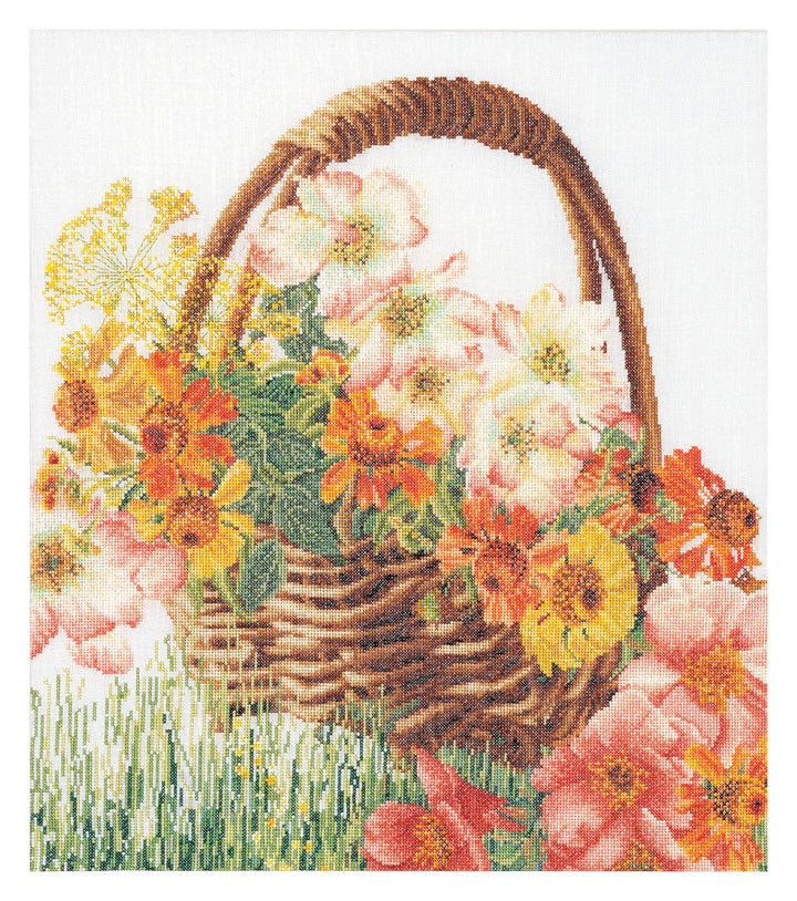 Thea Gouverneur - Kreuzstich-Set - Blumenkörbchen - Leinen - 36 Count - Für Erwachsene - 3064, Blume
