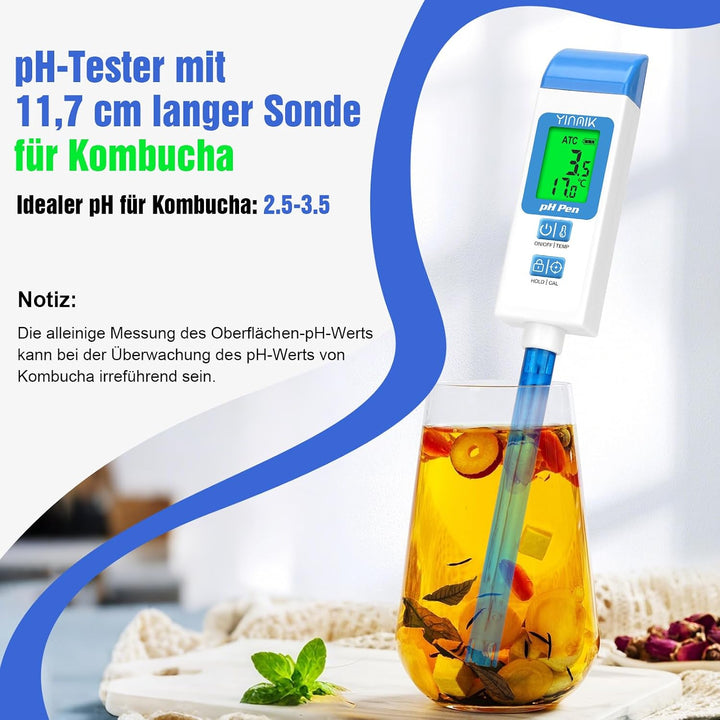 Digitales pH Messgerät Wasser, Pool pH Meter mit 11,7 cm pH Sonde, Labor pH Meter mit ATC Funktion f