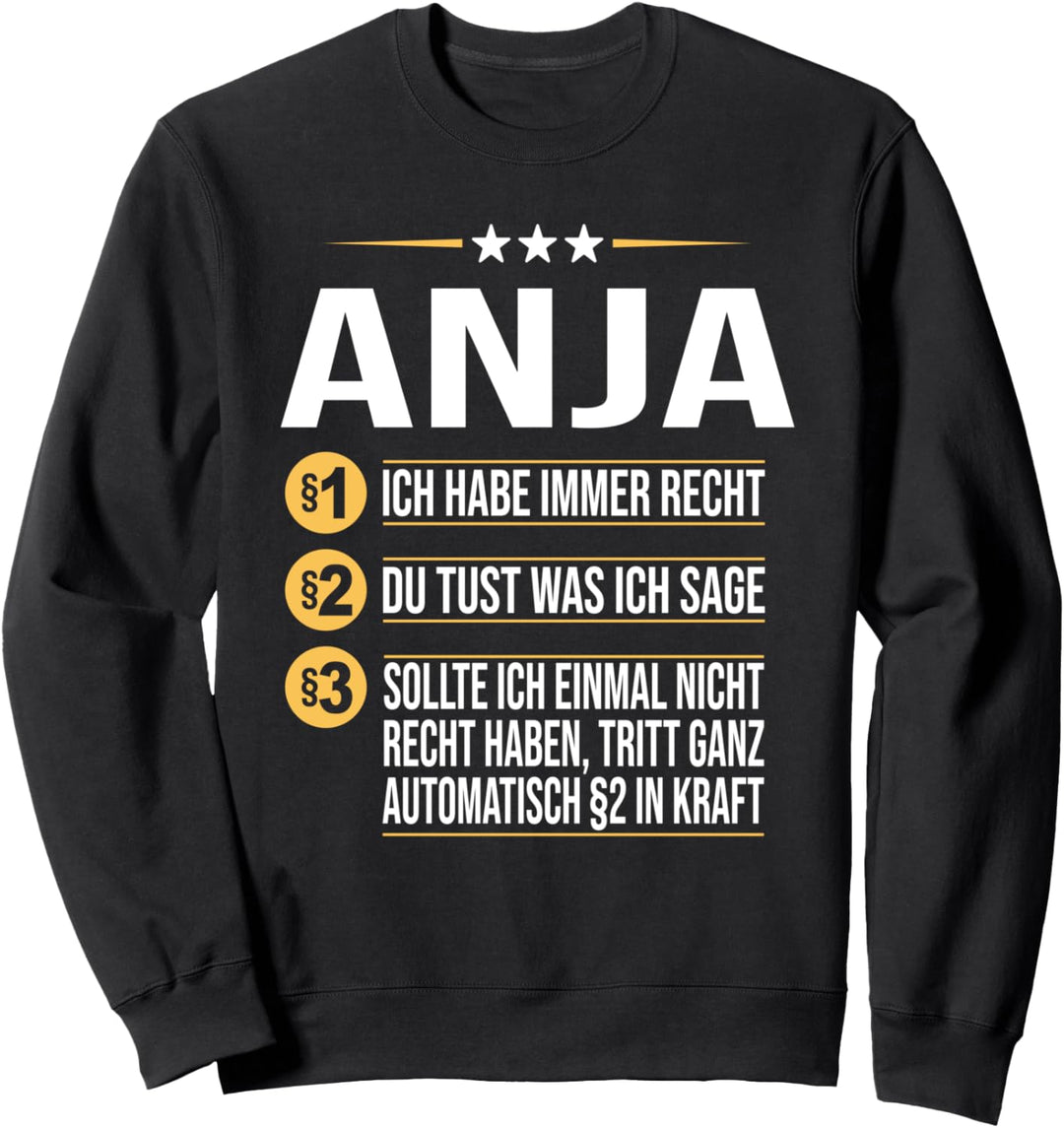 Anja Vorname Geschenk-Idee Geburtstag Namensgeschenk Sweatshirt