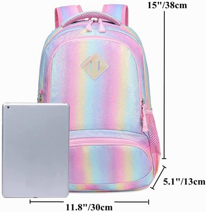 Schultaschen Mädchen Regenbogen Glitzer Rucksack Teenager Set Bunte Schulrucksack Damen Lässiger Tag