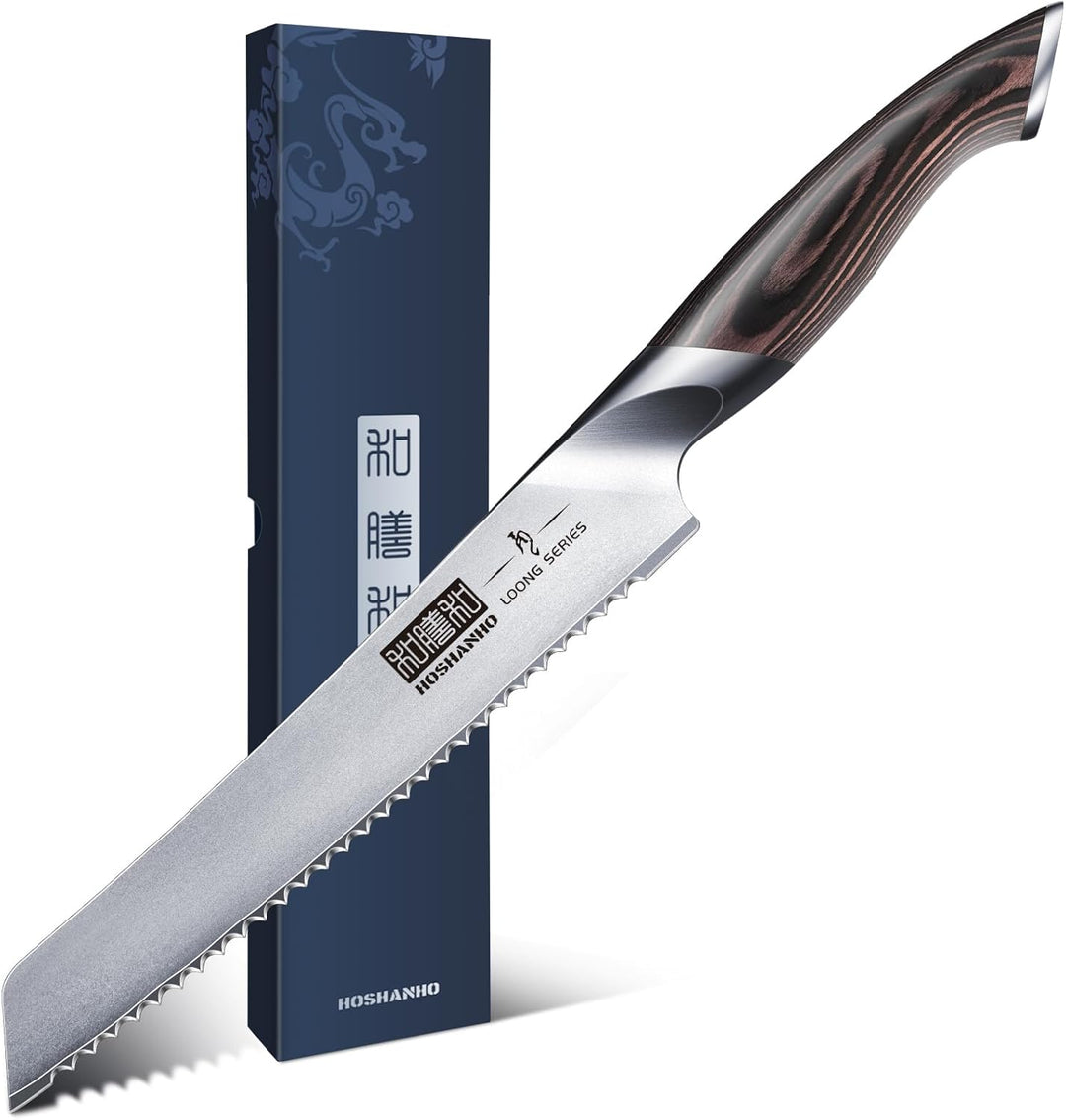 HOSHANHO Brotmesser, 20cm Gestochen Scharf Brotmesser mit Wellenschliff aus Hochgekohltem Edelstahl,