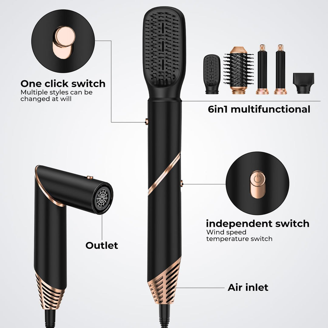 Hairstyler 5 in 1, UKLISS Föhn & Haarstyler Set mit Föhnbürste, Warmluft Lockenstab Automatisch, Haa
