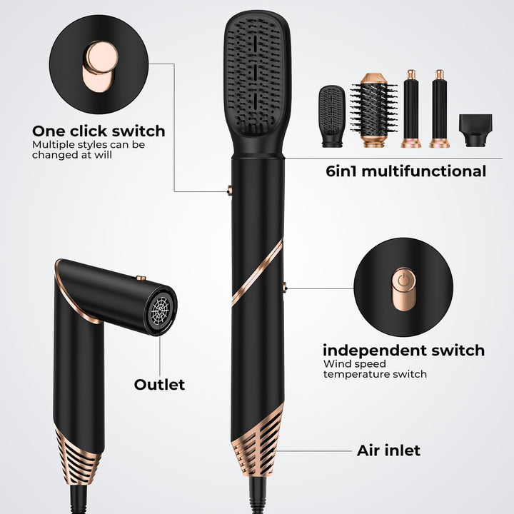 Hairstyler 5 in 1, UKLISS Föhn & Haarstyler Set mit Föhnbürste, Warmluft Lockenstab Automatisch, Haa