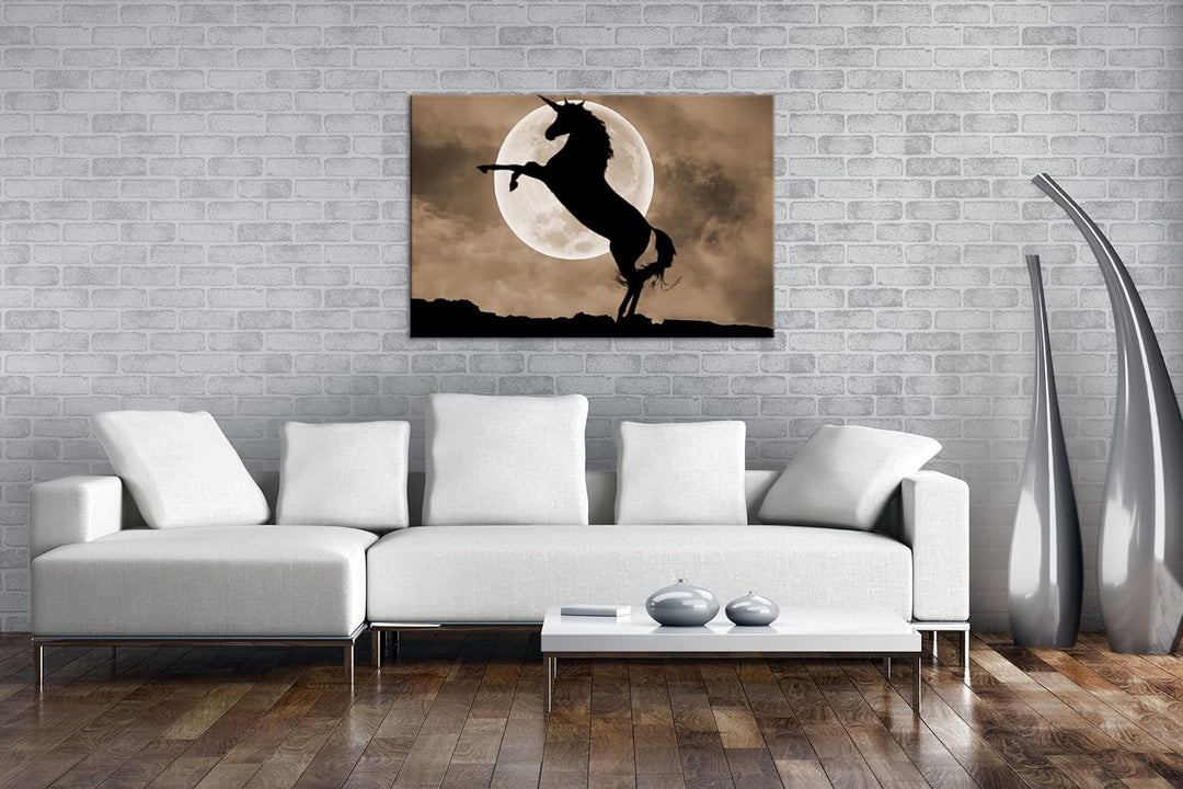 deyoli Einhorn im Mondschein Format: 80x60 Effekt: Sepia als Leinwandbild, Motiv fertig gerahmt auf