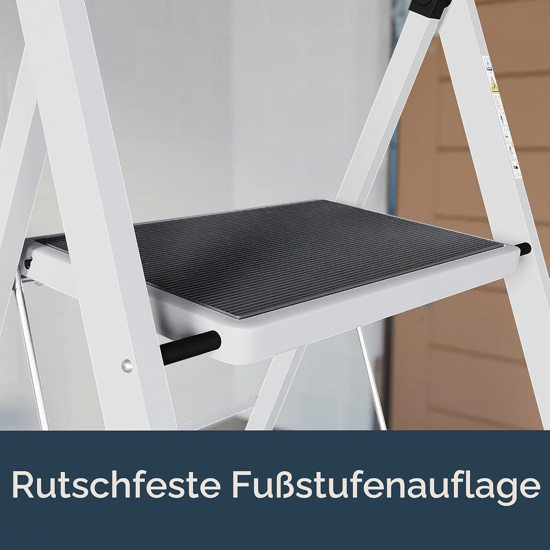 Home Vida Leiter mit 3 Stufen, Stahl, tragbar, klappbar, robust, 3 Stufen
