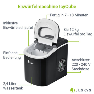 Juskys Eiswürfelmaschine IcyCube - 12 kg in 24 Std. - Eiswürfel in 7-13 min - Eiswürfelbereiter 100