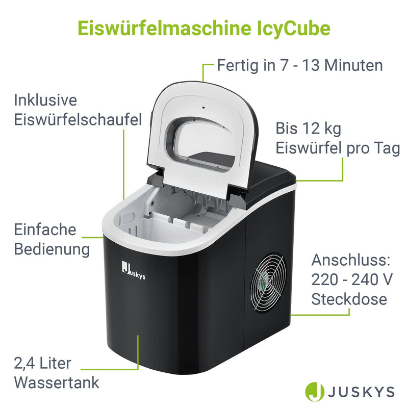 Juskys Eiswürfelmaschine IcyCube - 12 kg in 24 Std. - Eiswürfel in 7-13 min - Eiswürfelbereiter 100