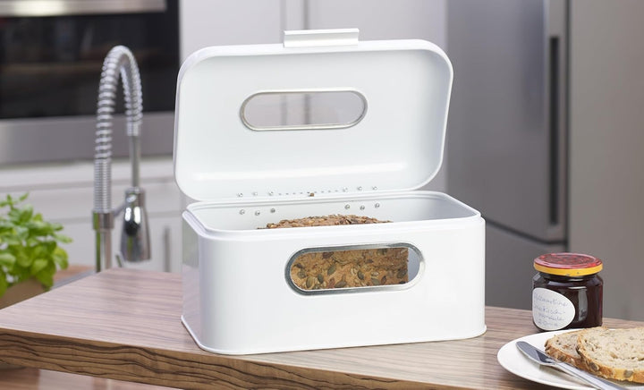 Echtwerk Brotkasten, Retro-Brotbox aus Metall mit Sichtfenster, Platzsparende Aufbewahrungsbox, Brot