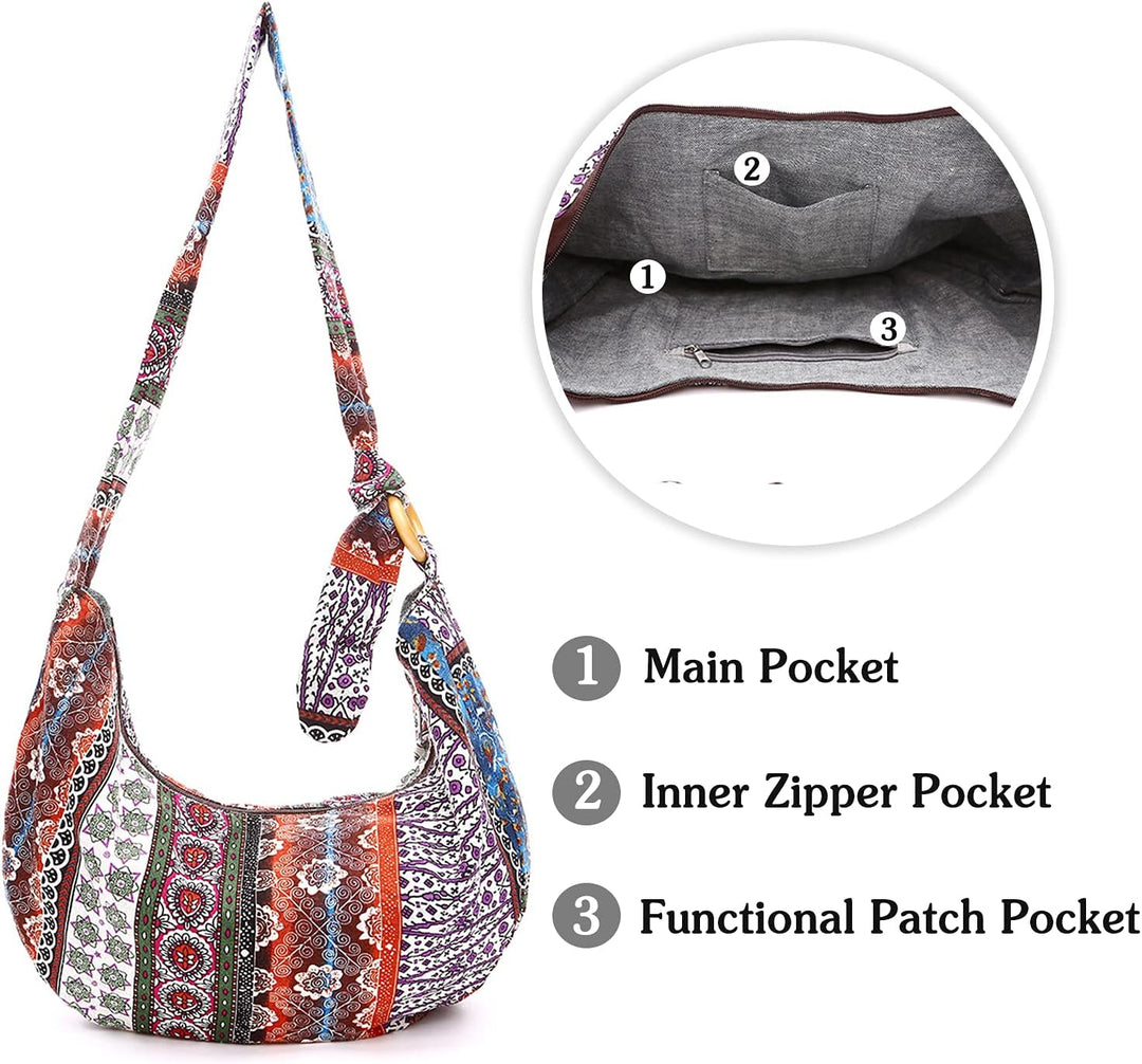 PORRASSO Hippie Umhängetasche Damen Schulterbeutel Leicht Schultertasche Tote für Reise Strandschule