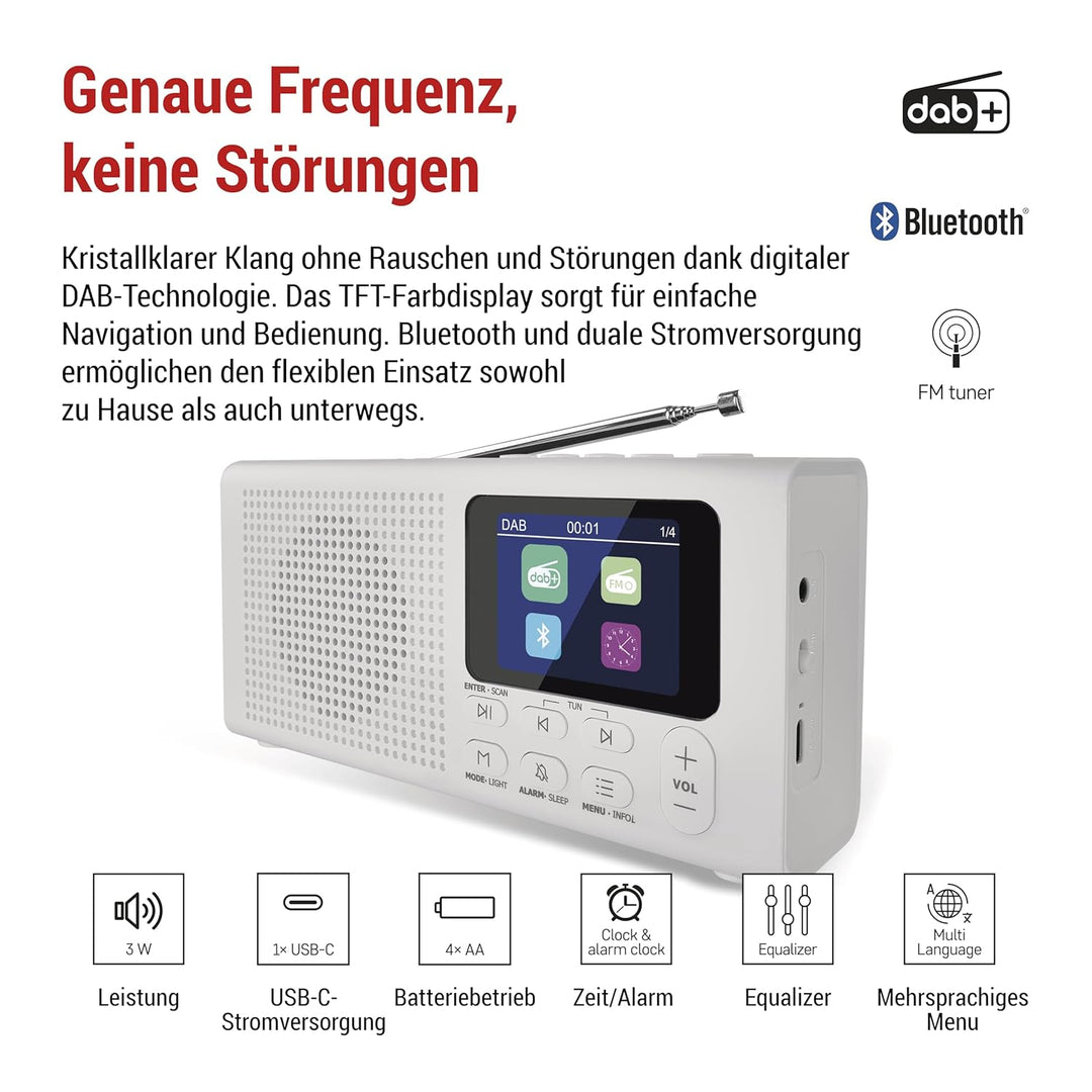 EMOS - DAB+ Radio mit Bluetooth und Dual-Stromversorgung - tragbares Digitalradio mit Wecker, Sleept