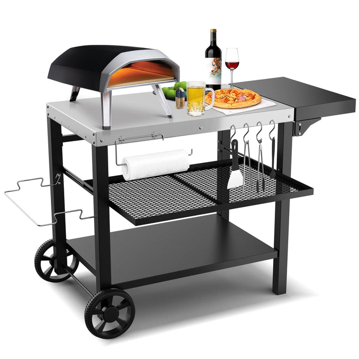 Beweglicher Outdoor-Grilltisch mit DREI Regalen, für Ninja-Holzfeuer, Ooni-Pizzaofen, Blackstone-Gri