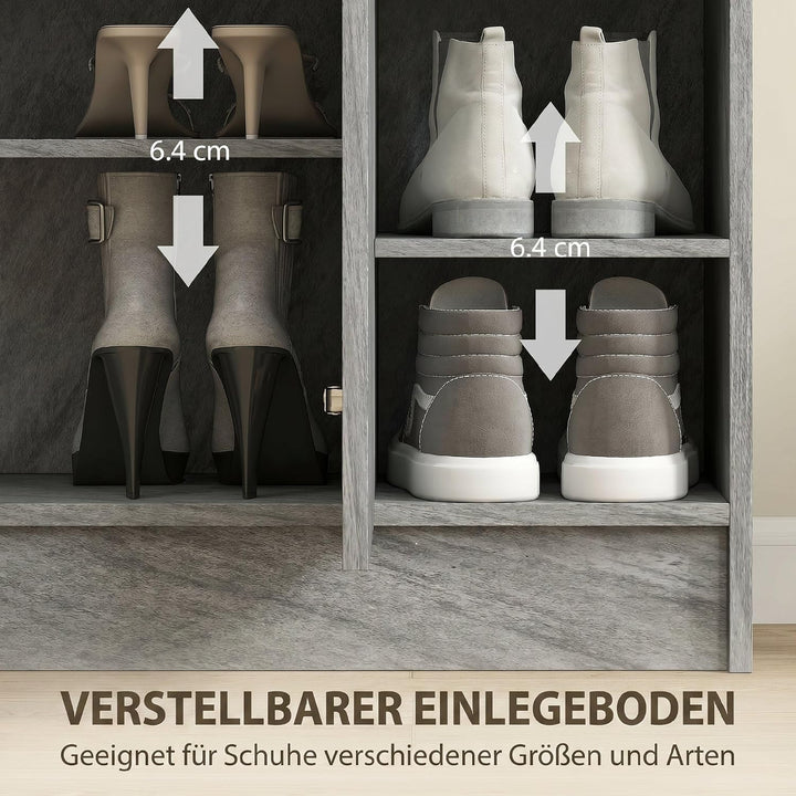HOMCOM Schuhschrank Schmale Schuhkommode mit 2 Türen, 4 offenen Fächern, für 12 Paar, Schuhregal mit