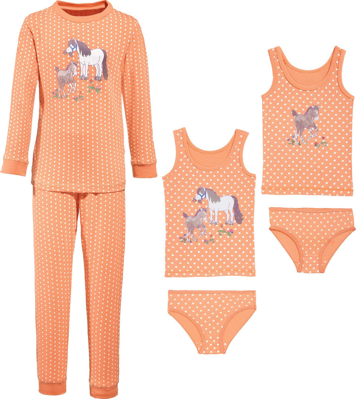 Erwin Müller Mädchen-Wäsche-Set 6-teilig Single-Jersey Apricot/Weiss 134-140, Apricot/Weiss 134-140