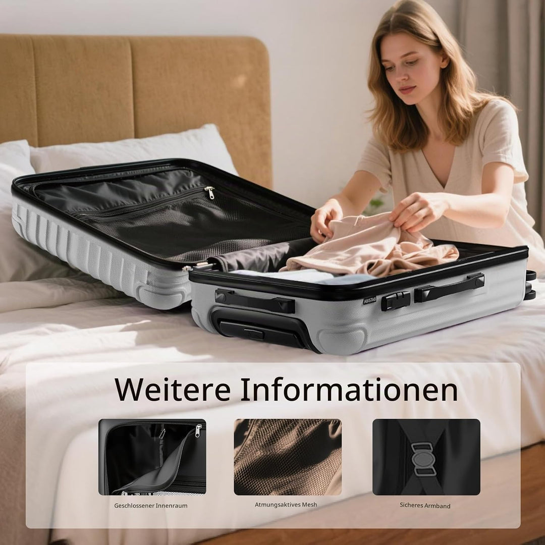 Voyager Reisekoffer L aus ABS, 360°-Doppelrollen, Silber | Ca. 100 L Volumen, viel Stauraum, Zahlens