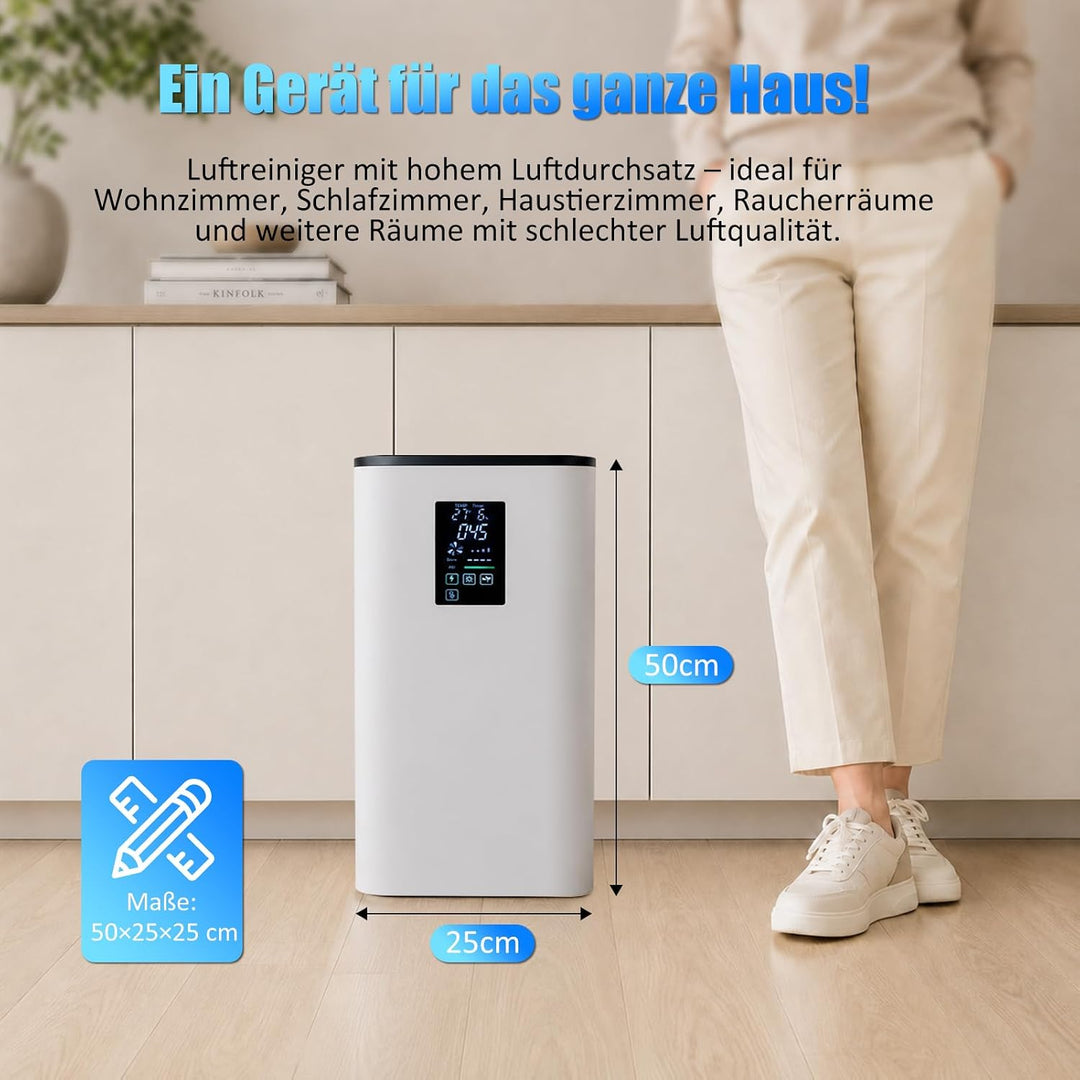 Luftreiniger Allergiker CADR 400 m³/h bis 160 m², HEPA Air Purifier Luftfilter mit Echtzeit PM2.5 &amp;
