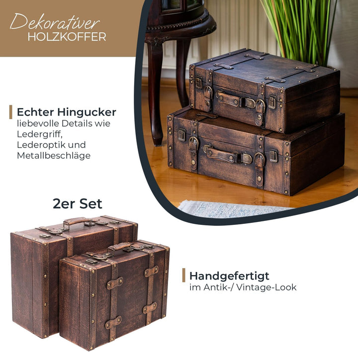 HMF VKO103 Vintage Koffer aus Holz | 2er Set | Versch. Grössen | Deko Klassik 2er Set Klassik, 2er S