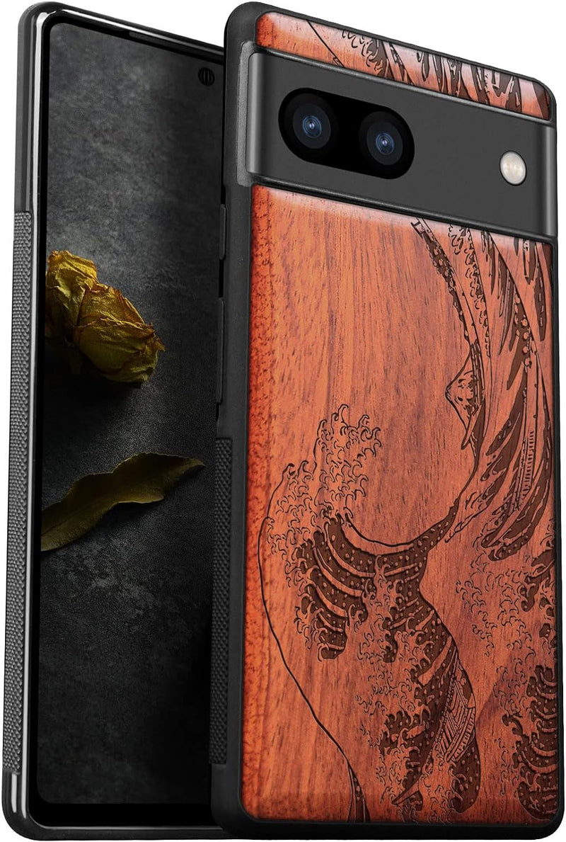 Carveit Holz Handyhülle für Google Pixel 7a Cover [Einzigartiges Design Case] Stossstange hülle Komp