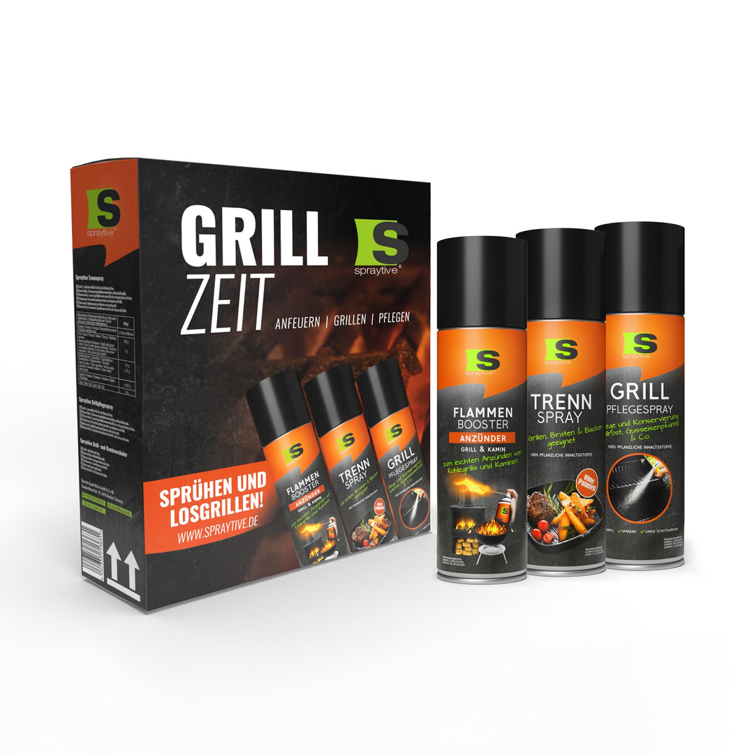 Spraytive Grillzeit BBQ Geschenkset - Grillanzünder, Trennspray, Grillpflegespray - Grillgeschenk fü